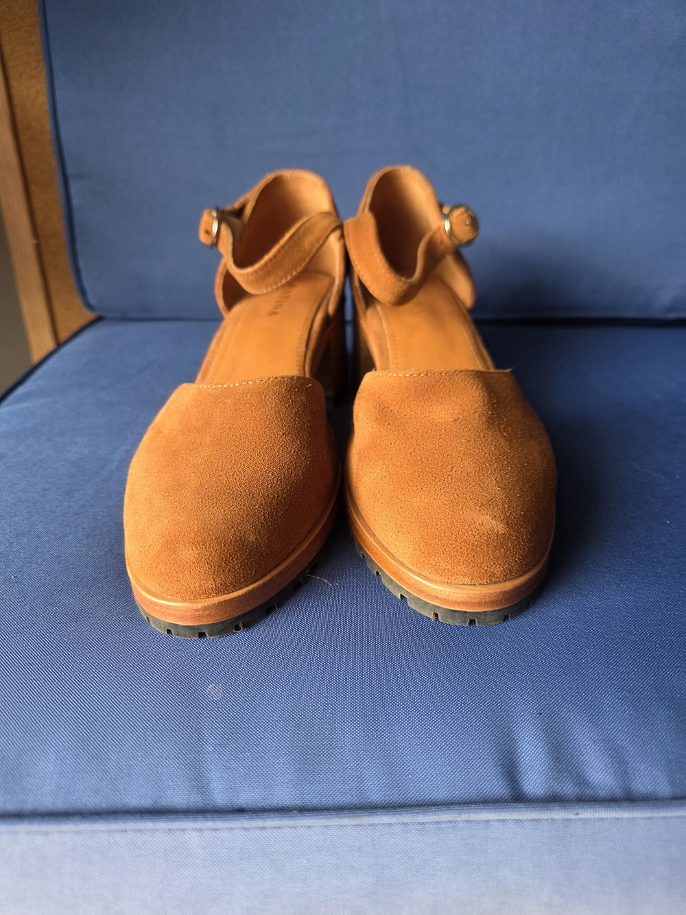 Patina Footwear Tan Suede Block Heel Ankle Strap Heels 9 - Picture 2 of 16
